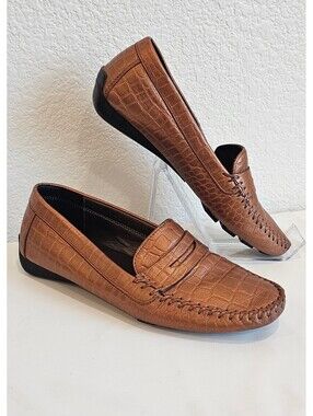 Robert Zur Women’s 6 M Brown Croc Embossed Leather Driving Loafers Made Italy